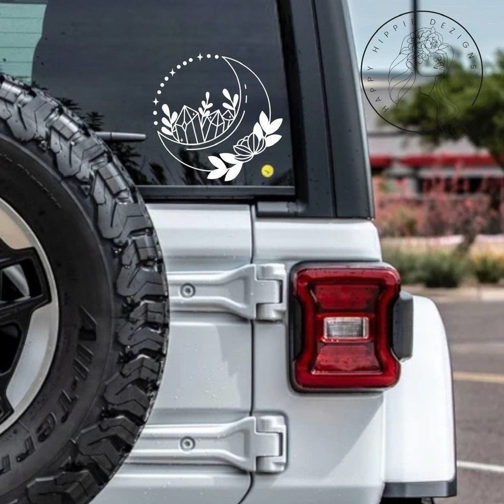 Floral Moon Vinyl Car Decal